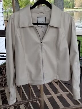 Bagatelle Cream Zip-Front Faux Leather Jacket